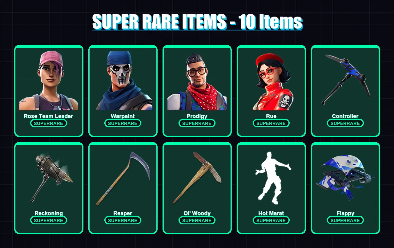[PS4/PS5/XBOX/PC] | Rose Team Leader | Warpaint | Prodigy | Rue | Gear Specialist Maya | 104 skin | 88 pickaxe | 97 emote | 90 glider | Lv1124