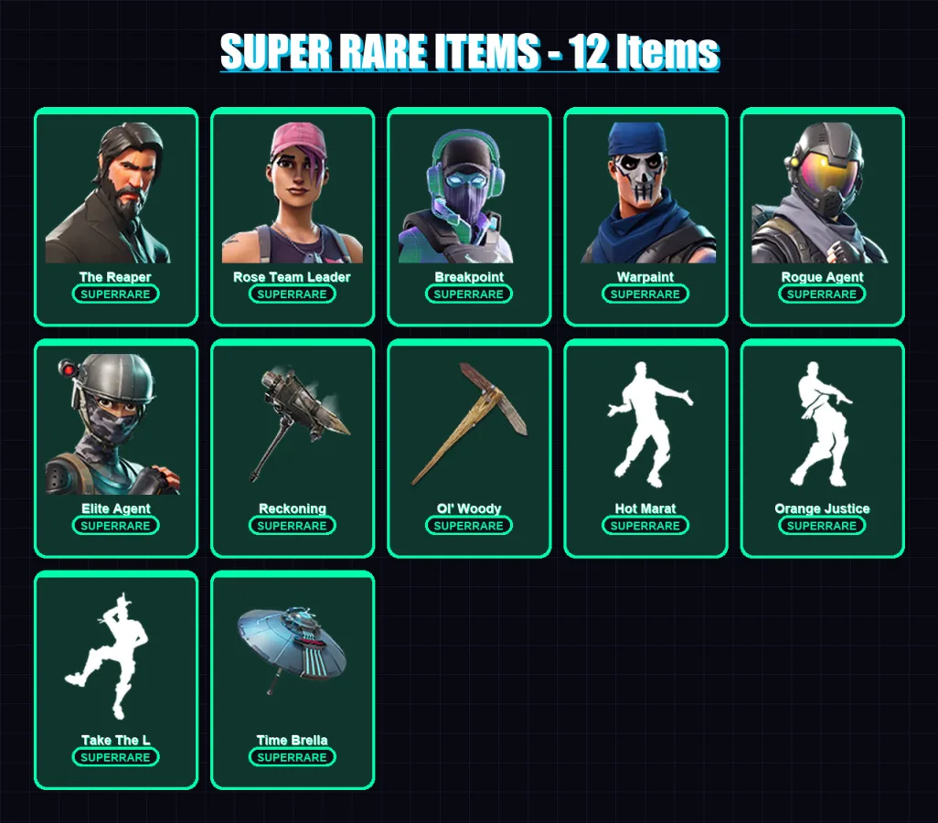 [PC/PSN] | The Reaper | Rose Team Leader | Breakpoint | Warpaint | Rogue Agent | 57 skin | 53 pickaxe | 72 emote | 57 glider | Lv756