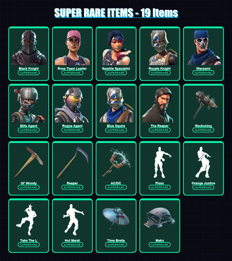 [PC/PSN] | Black Knight | Rose Team Leader | Sparkle Specialist | Royale Knight | Warpaint | 91 skin | 68 pickaxe | 83 emote | 69 glider | Lv1023