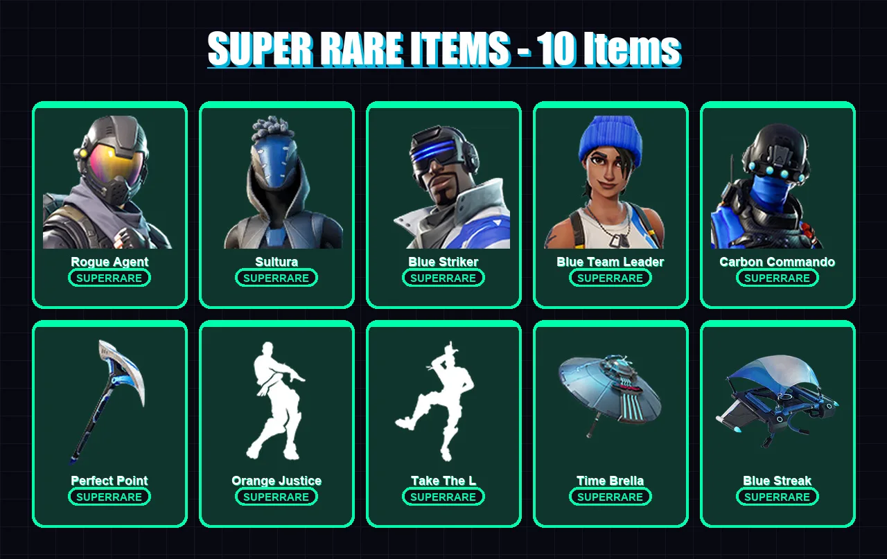 [PS4/PS5/XBOX/PC] | Rogue Agent | Sultura | Blue Striker | Blue Team Leader | Carbon Commando | 37 skin | 73 pickaxe | 40 emote | 60 glider | Lv747