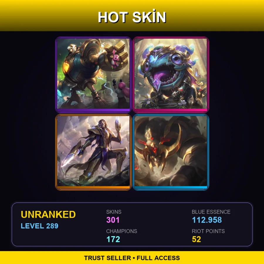 VN | Victorious Blitzcrank | Victorious Kog'Maw | Victorious Lucian | Conqueror Alistar | 301 Skin | 172 Champ | Lv289