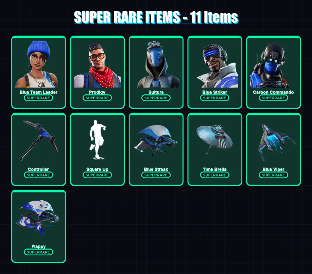 [PS4/PS5/XBOX/PC] | Blue Team Leader | Prodigy | Sultura | Blue Striker | Carbon Commando | 64 skin | 104 pickaxe | 59 emote | 95 glider | Lv1104 — Fortnite account