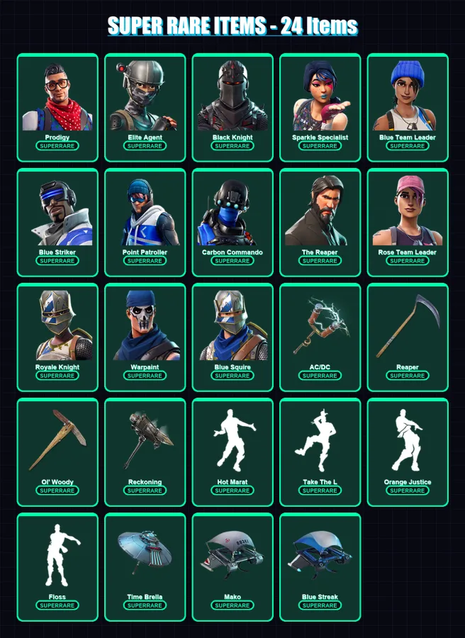 [PC] | Prodigy | Elite Agent | Black Knight | Sparkle Specialist | Blue Team Leader | 157 skin | 163 pickaxe | 120 emote | 145 glider | Lv2224