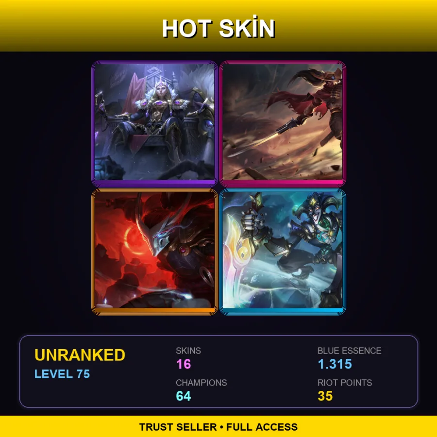 EUNE | Lv75 | Unranked | 16 Skin | 64 Champ — LoL account