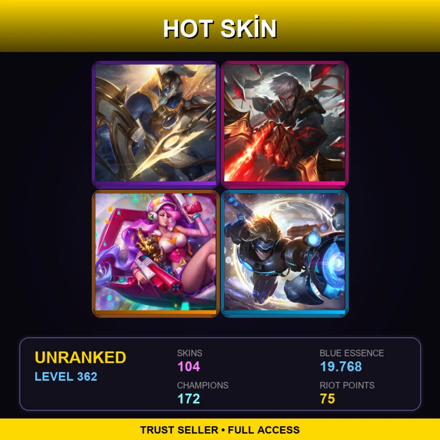 EUW | Lv362 | Unranked | 104 Skin | 172 Champ — LoL account