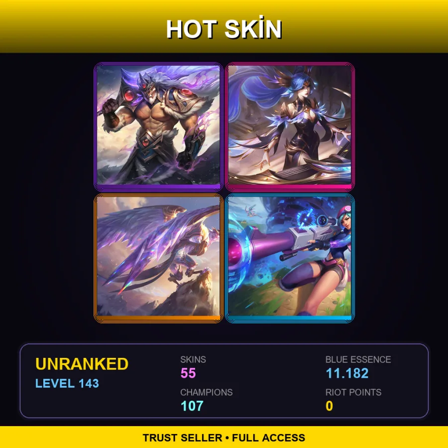TR | Lv143 | Unranked | 55 Skin | 107 Champ — LoL account