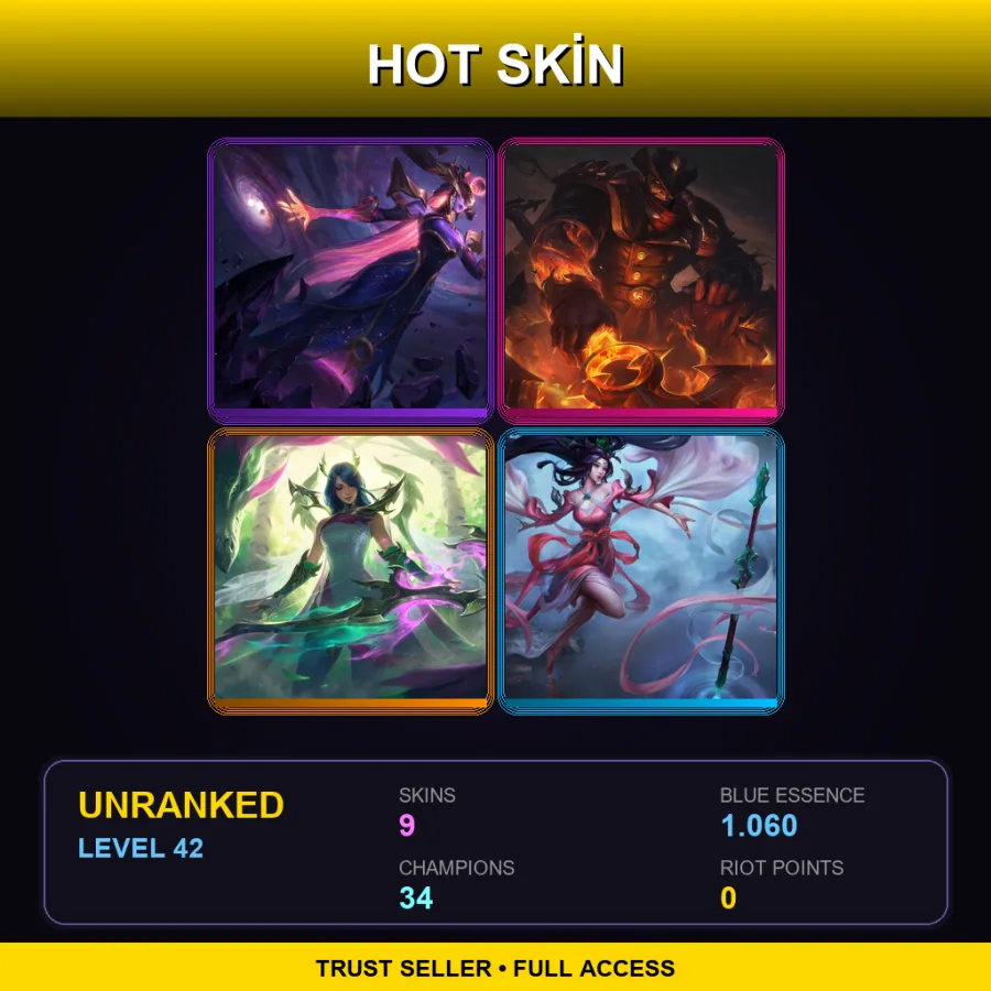 EUW | Lv42 | Unranked | 9 Skin | 34 Champ