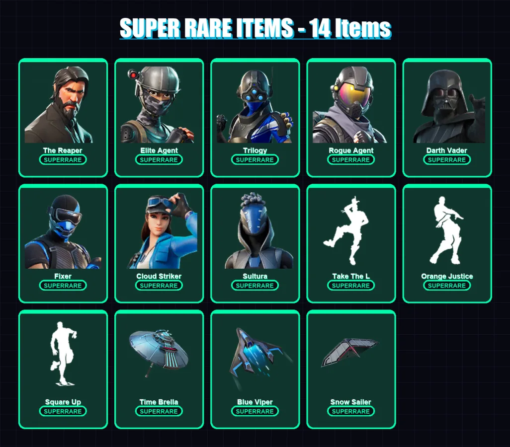 [PS4/PS5/PC] | The Reaper | Elite Agent | Trilogy | Rogue Agent | Darth Vader | 164 skin | 199 pickaxe | 164 emote | 167 glider | Lv2324
