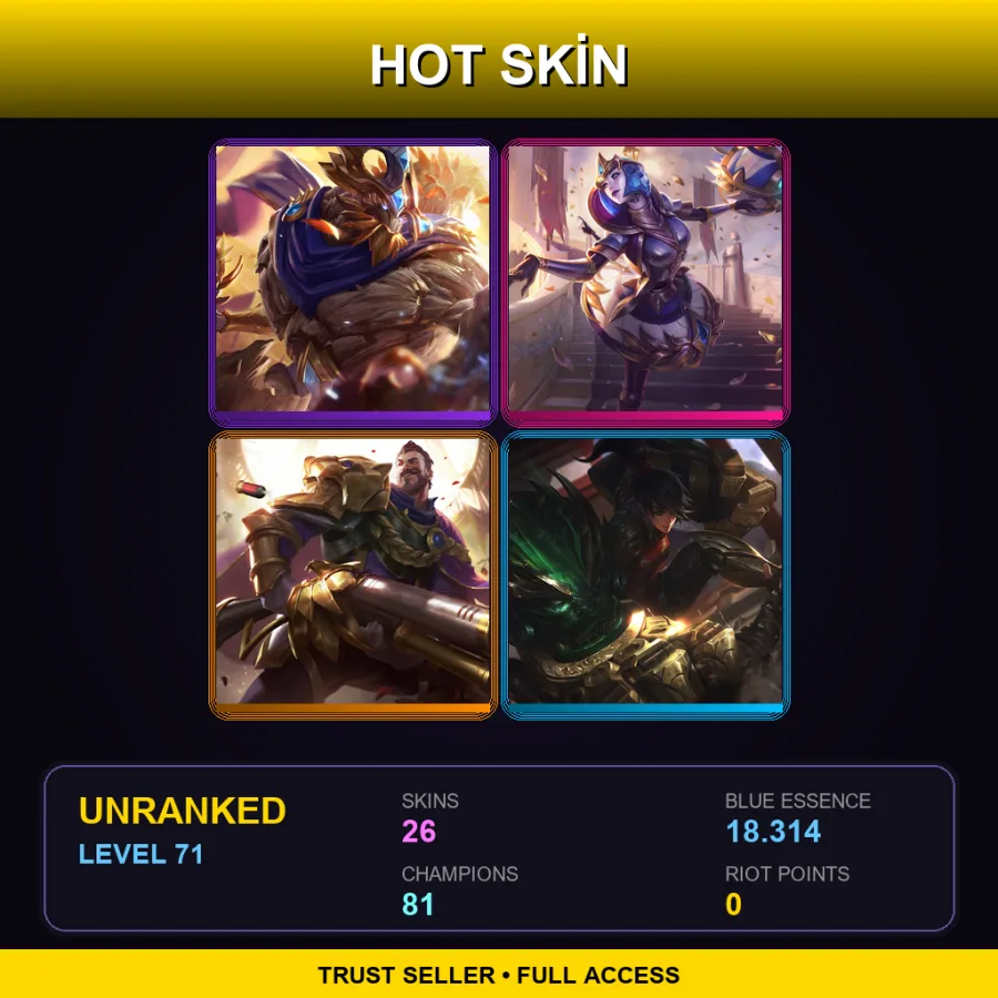 SG | Lv71 | Unranked | 26 Skin | 81 Champ