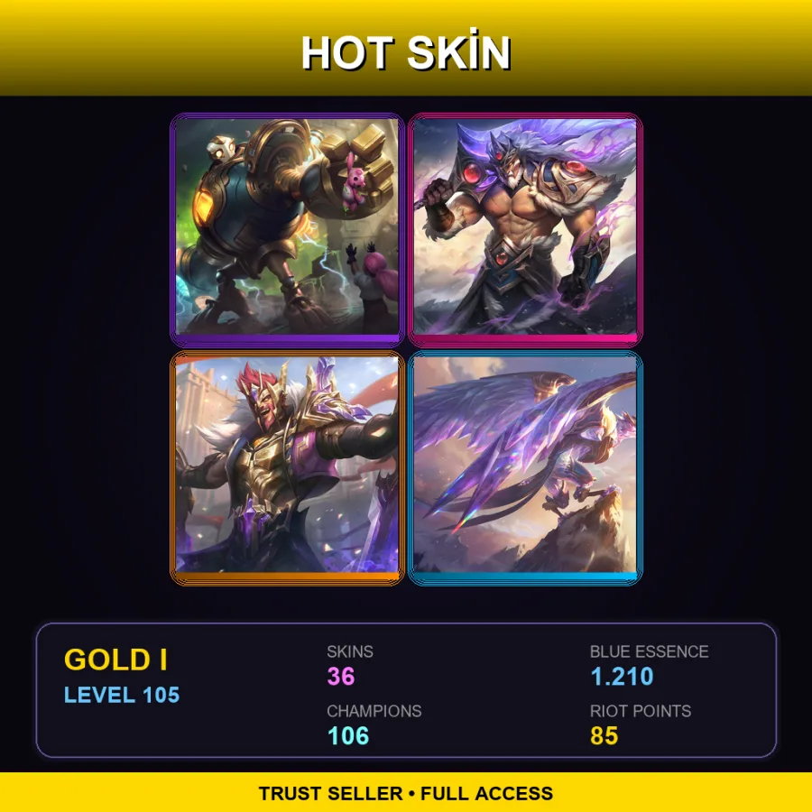 LAN | Lv105 | Gold I | 36 Skin | 106 Champ — LoL account