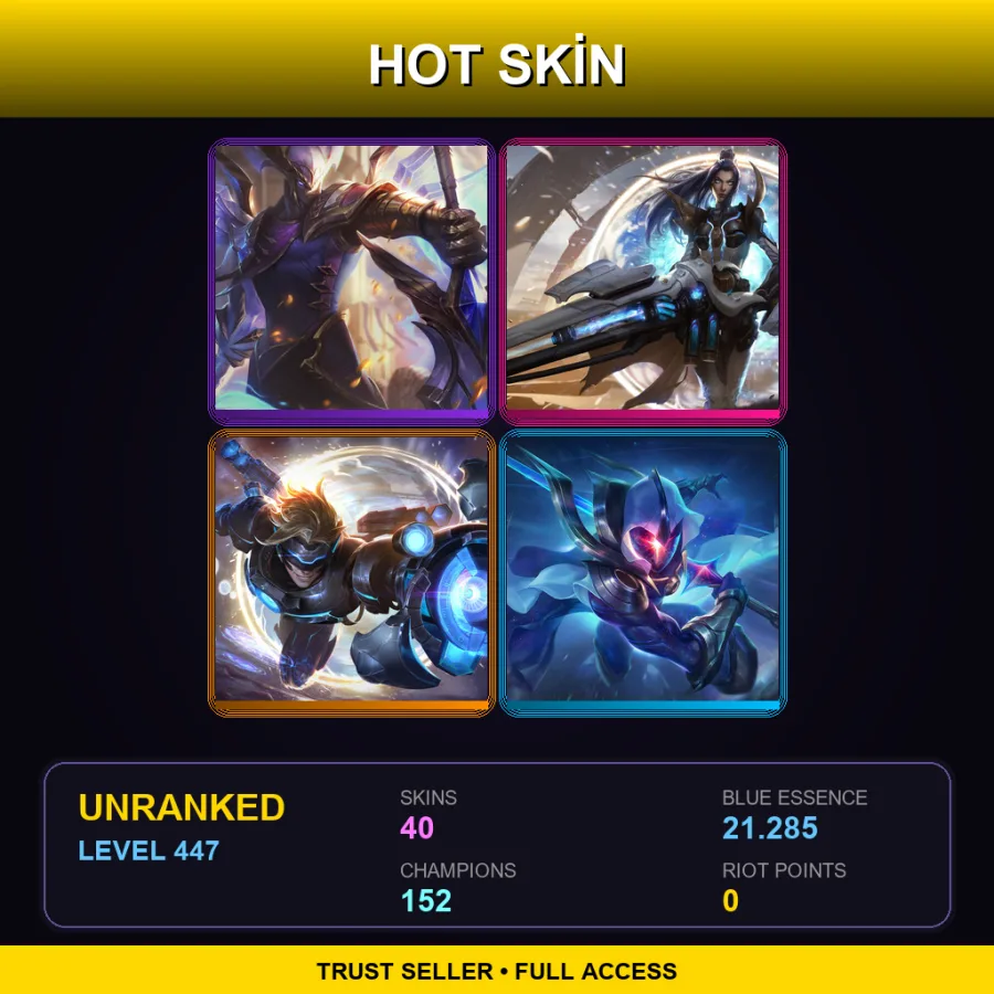 LAN | Lv447 | Unranked | 40 Skin | 152 Champ — Unranked / Smurf League of Legends