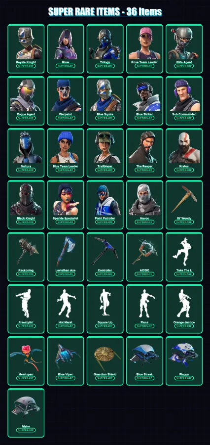 [PS4/PS5/XBOX/PC] | Royale Knight | Glow | Trilogy | Rose Team Leader | Elite Agent | 235 skin | 188 pickaxe | 146 emote | 147 glider | Lv2159 — Fortnite account
