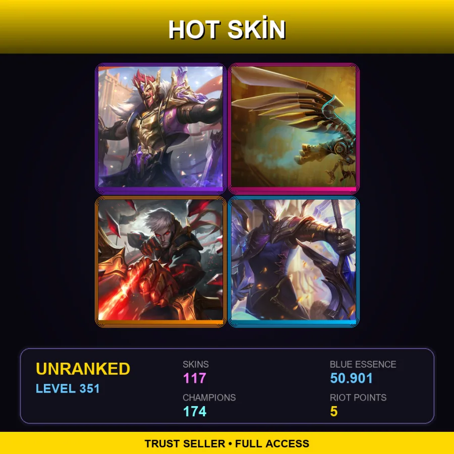 LAN | Lv351 | Unranked | 117 Skin | 174 Champ — LoL account