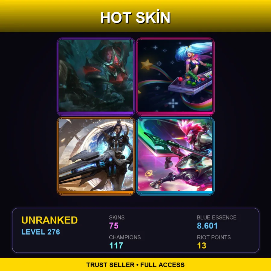 NA | Conqueror Nautilus | Arcade Sona | Pulsefire Caitlyn | Arcade Hecarim | 75 Skin | 117 Champ | Lv276