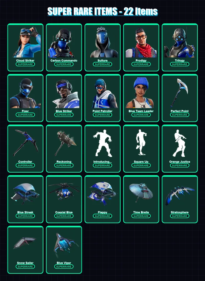 [PS4/PS5/XBOX/PC] | Cloud Striker | Carbon Commando | Sultura | Prodigy | Trilogy | 77 skin | 63 pickaxe | 63 emote | 64 glider | Lv715