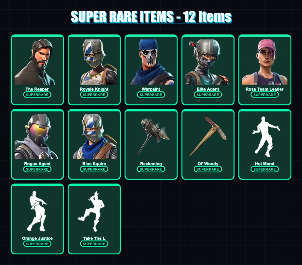 [PC/XBOX/PSN] | The Reaper | Royale Knight | Warpaint | Elite Agent | Rose Team Leader | 36 skin | 24 pickaxe | 37 emote | 33 glider | Lv417