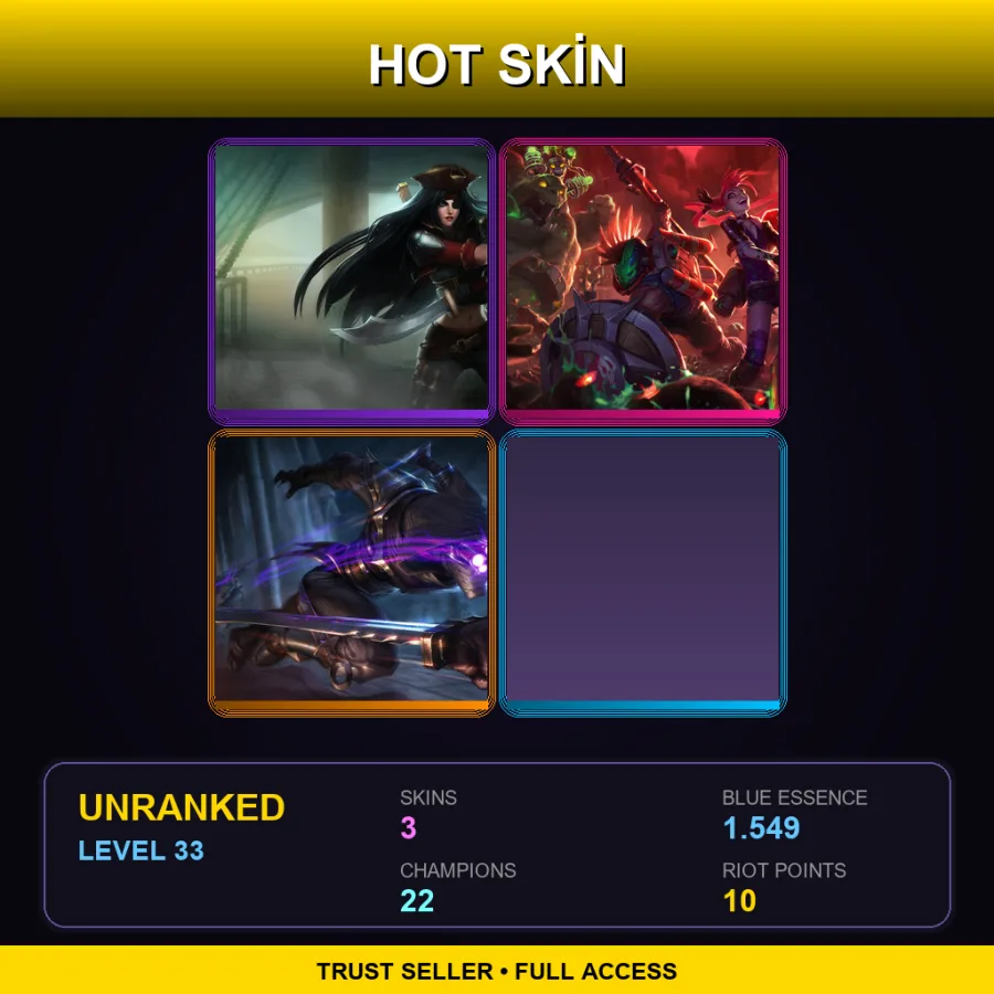 EUW | Lv33 | Unranked | 3 Skin | 22 Champ