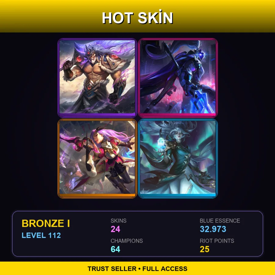 RU | Victorious Tryndamere | PROJECT: Jax | Battle Queen Katarina | Winterblessed Diana | 24 Skin | 64 Champ | Bronze I | Lv112