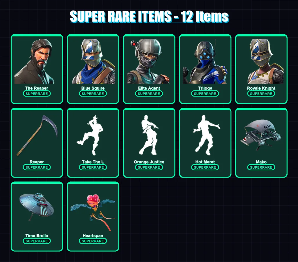 [PS4/PS5/XBOX/PC] | The Reaper | Blue Squire | Elite Agent | Trilogy | Royale Knight | 63 skin | 102 pickaxe | 86 emote | 98 glider | Lv1616