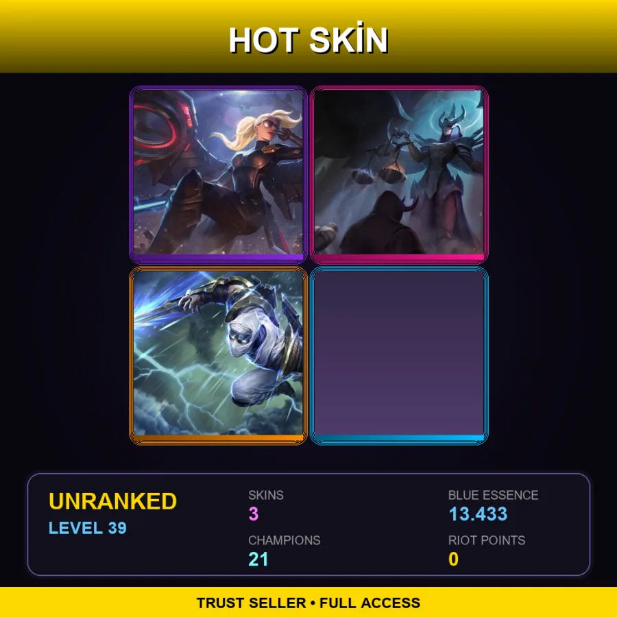 NA | Lv39 | Unranked | 3 Skin | 21 Champ — LoL account