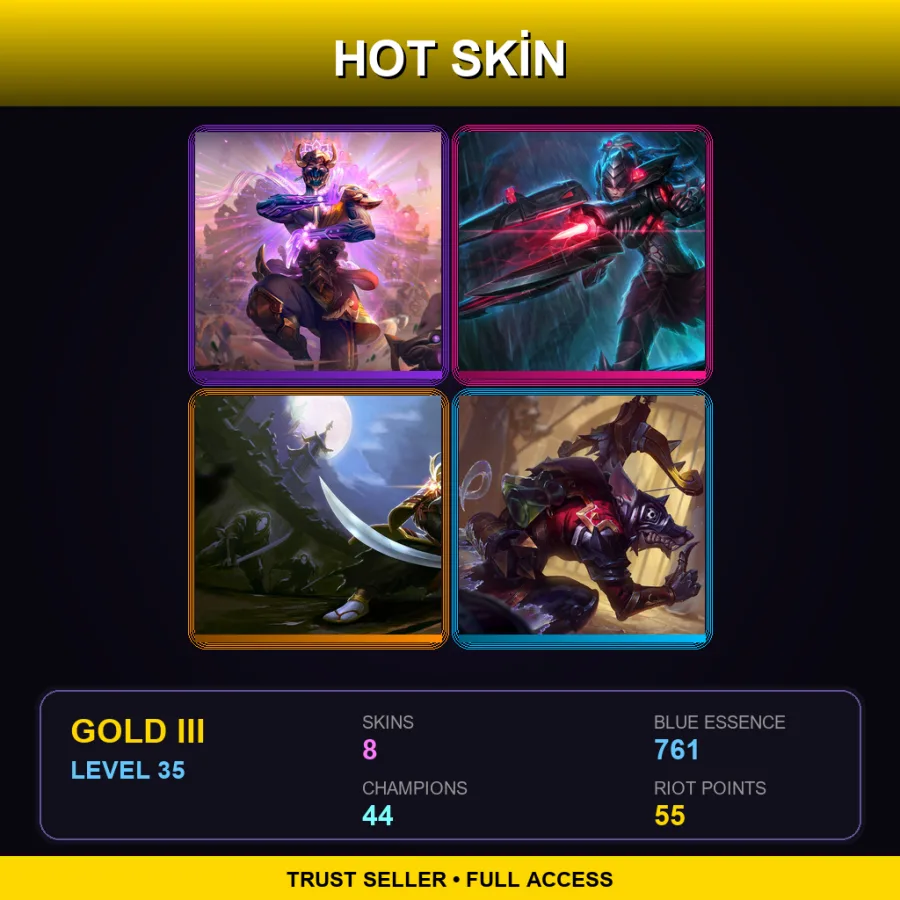 EUNE | Lv35 | Gold III | 8 Skin | 44 Champ — LoL account