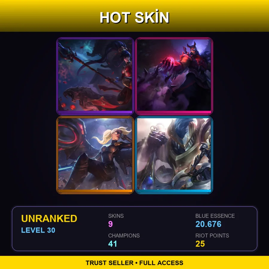 LAN | Warring Kingdoms Nidalee | Blood Moon Shen | Riot Kayle | Warden Sivir | 9 Skin | 41 Champ | Lv30