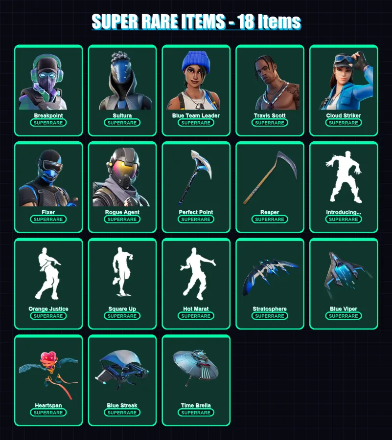 [PS4/PS5/PC] | Breakpoint | Sultura | Blue Team Leader | Travis Scott | Cloud Striker | 182 skin | 193 pickaxe | 169 emote | 179 glider | Lv2619