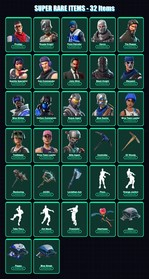 [PC/XBOX] | OG Skull Trooper | Prodigy | Royale Knight | Point Patroller | Havoc | 96 skin | 70 pickaxe | 78 emote | 78 glider | Lv896