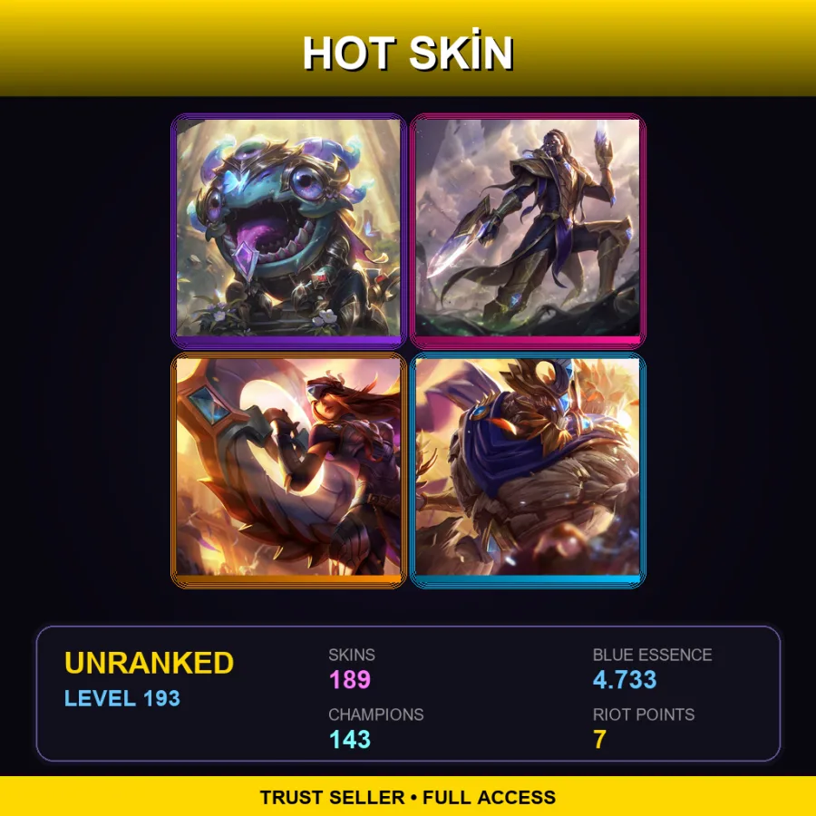 EUW | Lv193 | Unranked | 189 Skin | 143 Champ