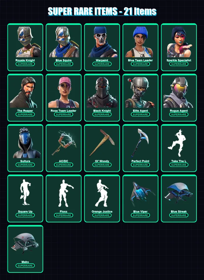 [PC/XBOX] | Royale Knight | Blue Squire | Warpaint | Blue Team Leader | Sparkle Specialist | 33 skin | 41 pickaxe | 35 emote | 50 glider | Lv607