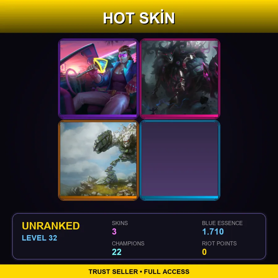 BR | Lv32 | Unranked | 3 Skin | 22 Champ — LoL account
