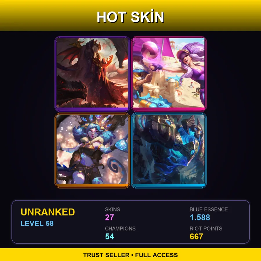 EUW | Dragon Master Swain | Pool Party Syndra | Winter Wonder Neeko | Enchanted Galio | 27 Skin | 54 Champ | Lv58