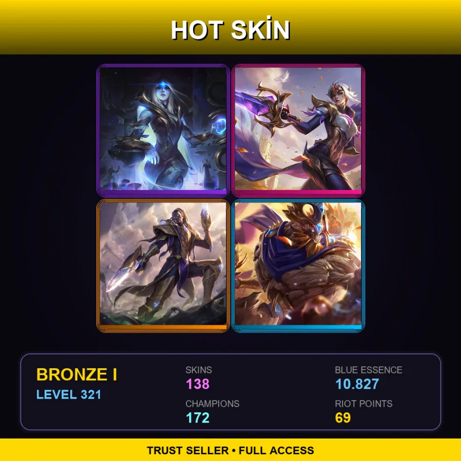 SG | Lv321 | Bronze I | 138 Skin | 172 Champ — LoL account