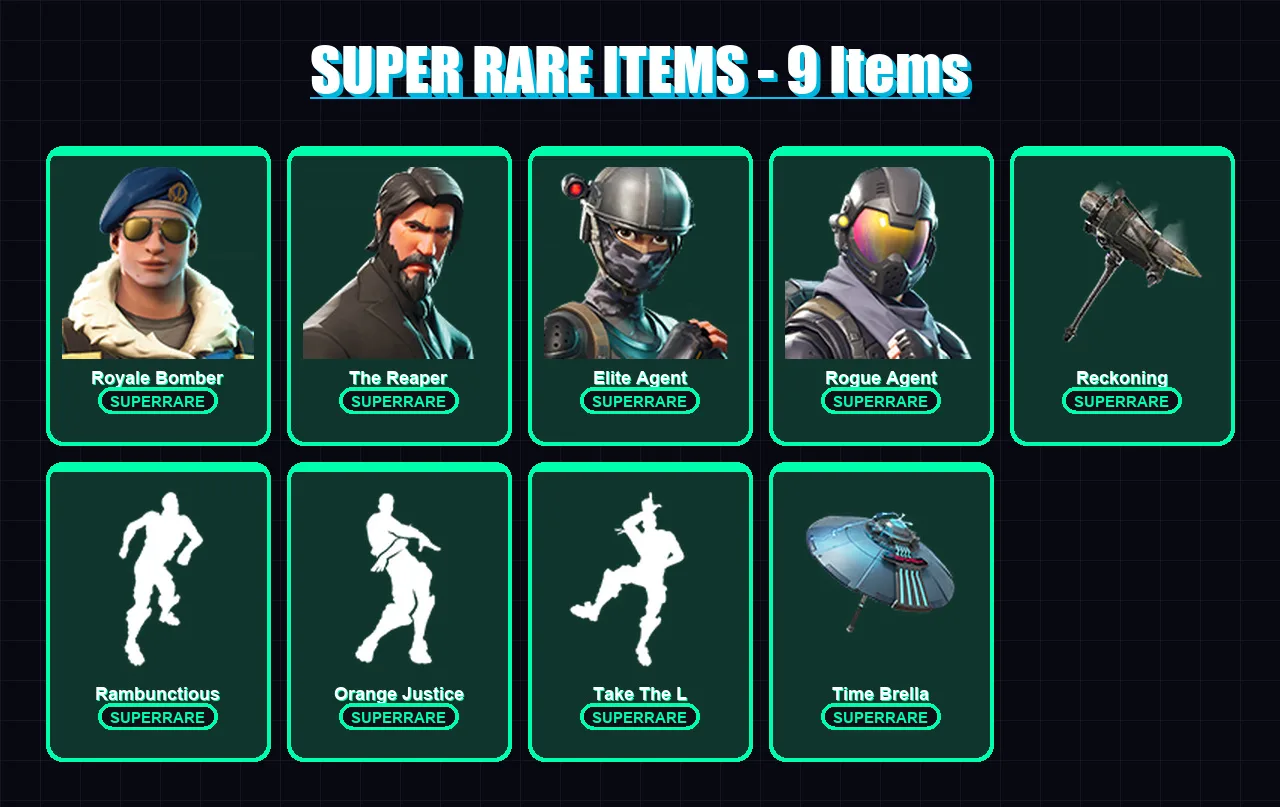 [PC/XBOX/PSN] | Royale Bomber | The Reaper | Elite Agent | Rogue Agent | Red Knight | 170 skin | 169 pickaxe | 180 emote | 152 glider | Lv2565