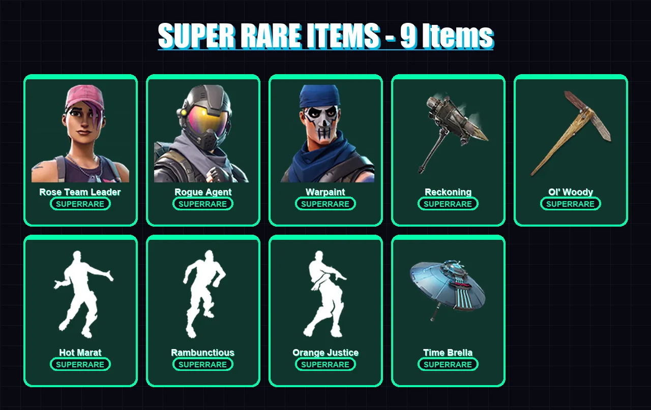 [PS4/PS5/XBOX/PC] | Rose Team Leader | Rogue Agent | Warpaint | Enforcer | Luxe | 82 skin | 73 pickaxe | 114 emote | 85 glider | Lv1194
