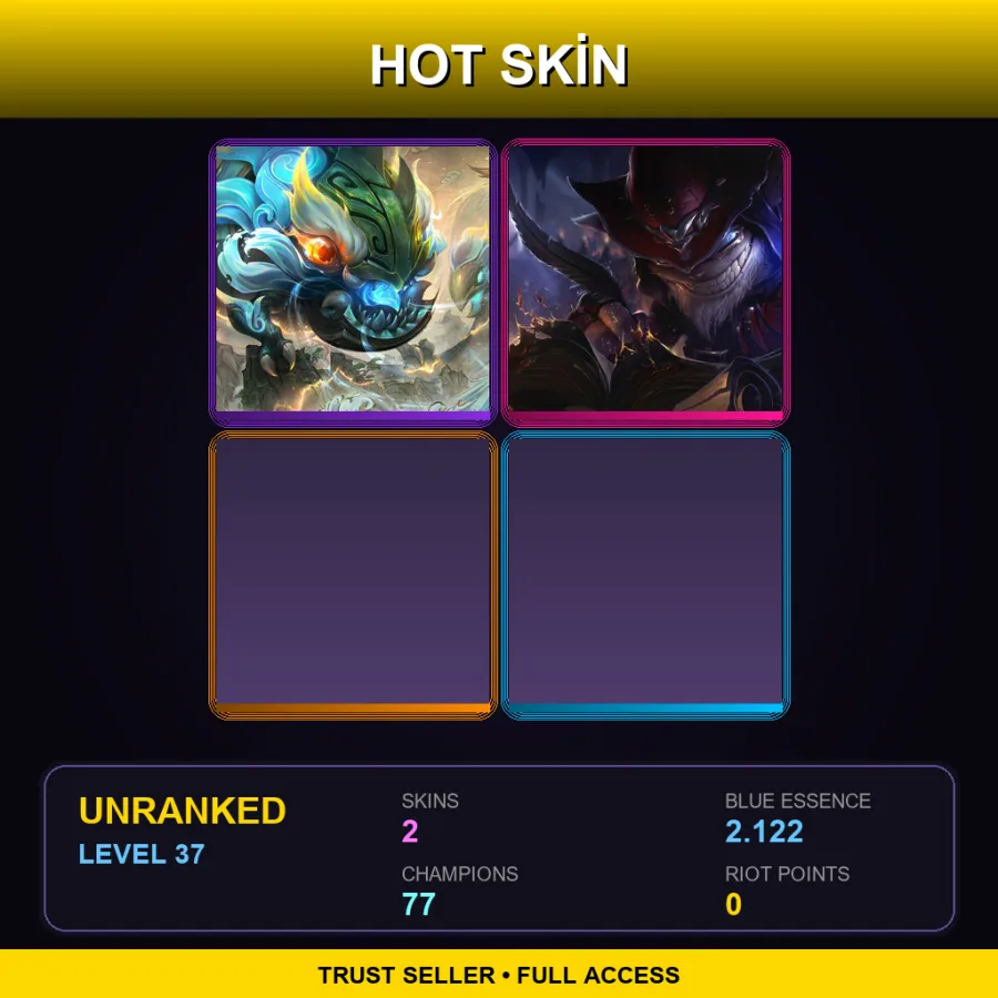 EUW | Lv37 | Unranked | 2 Skin | 77 Champ