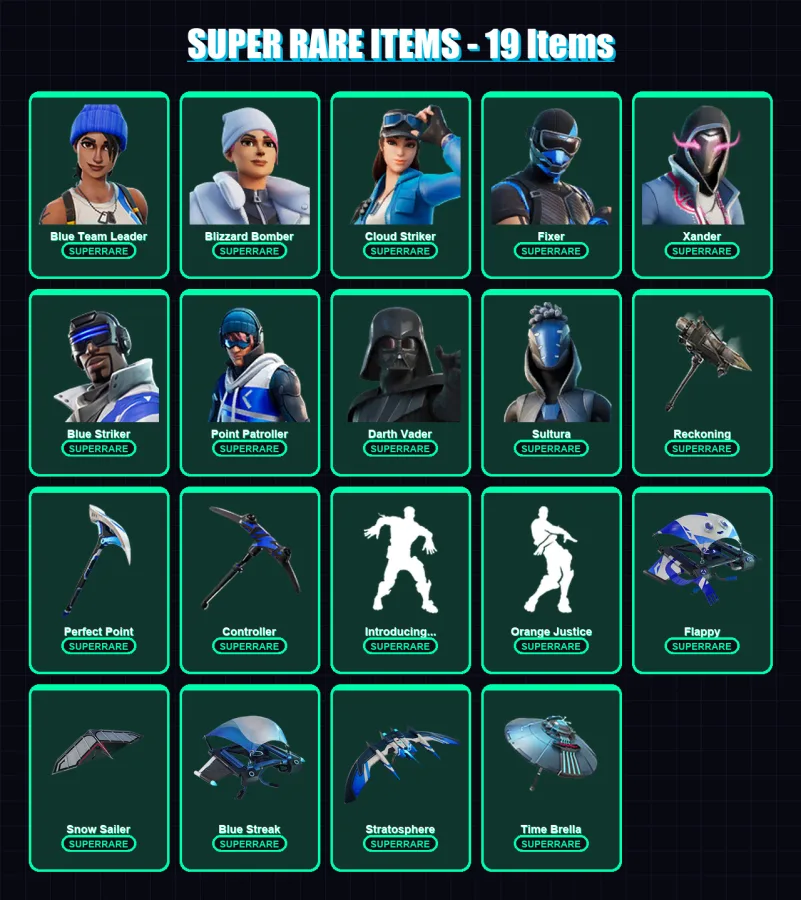 [PS4/PS5/XBOX/PC] | Blue Team Leader | Blizzard Bomber | Cloud Striker | Fixer | Xander | 134 skin | 126 pickaxe | 116 emote | 123 glider | Lv1376