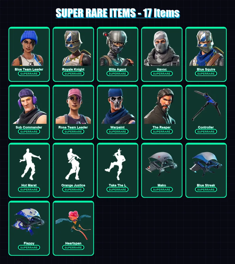 [PS4/PS5/XBOX/PC] | Blue Team Leader | Royale Knight | Elite Agent | Havoc | Blue Squire | 19 skin | 18 pickaxe | 36 emote | 32 glider | Lv361