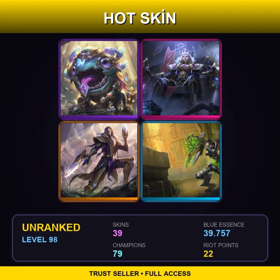TR | Lv98 | Unranked | 39 Skin | 79 Champ — LoL account