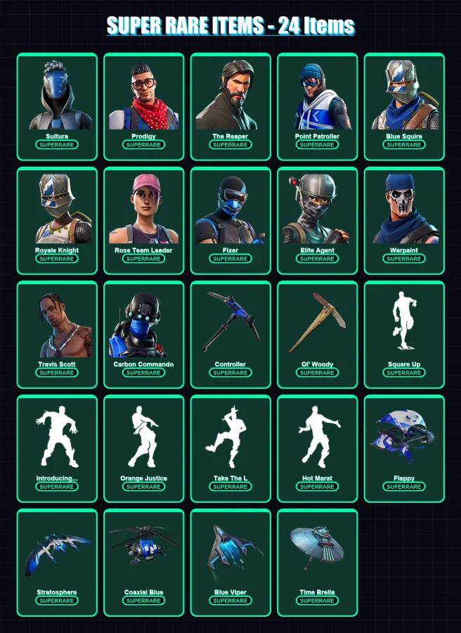 [PC/XBOX/PSN] | Sultura | Prodigy | The Reaper | Point Patroller | Blue Squire | 100 skin | 125 pickaxe | 121 emote | 134 glider | Lv1768