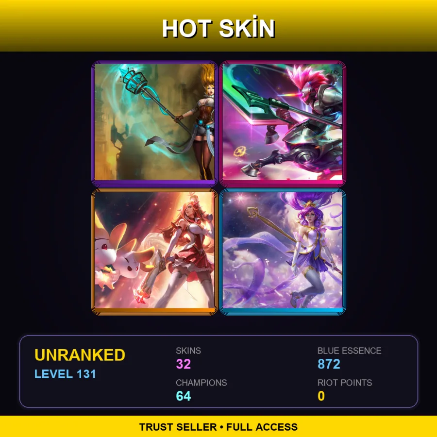 SG | Lv131 | Unranked | 32 Skin | 64 Champ — LoL account