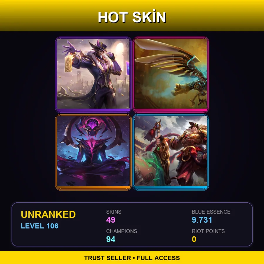 VN | Victorious Twisted Fate | Hextech Anivia | Dark Star Karma | Warring Kingdoms Garen | 49 Skin | 94 Champ | Lv106