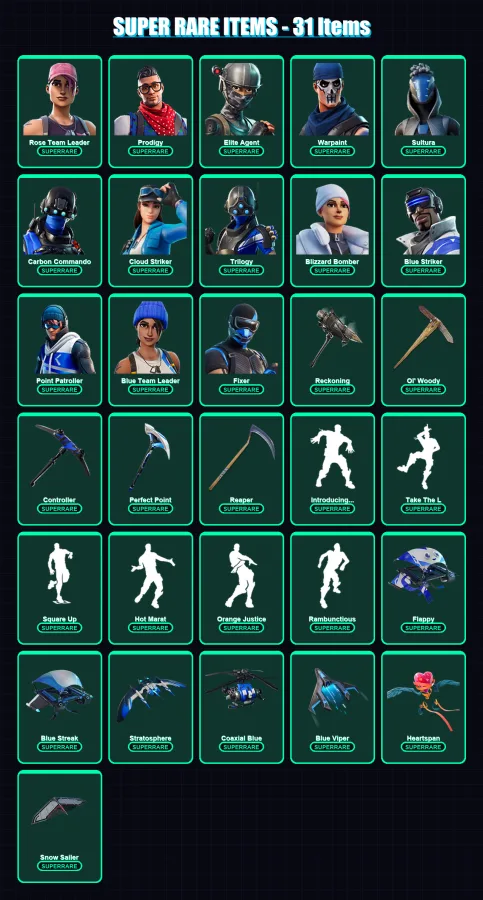 [PS4/PS5/XBOX/PC] | Rose Team Leader | Prodigy | Elite Agent | Warpaint | Sultura | 147 skin | 127 pickaxe | 142 emote | 132 glider | Lv1460
