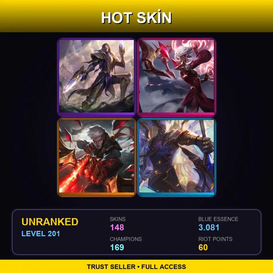 VN | Lv201 | Unranked | 148 Skin | 169 Champ — LoL account