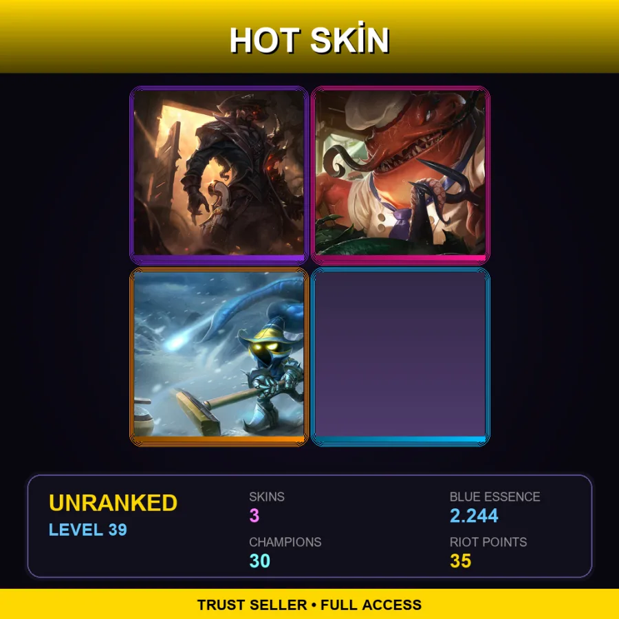 NA | Lv39 | Unranked | 3 Skin | 30 Champ — LoL account