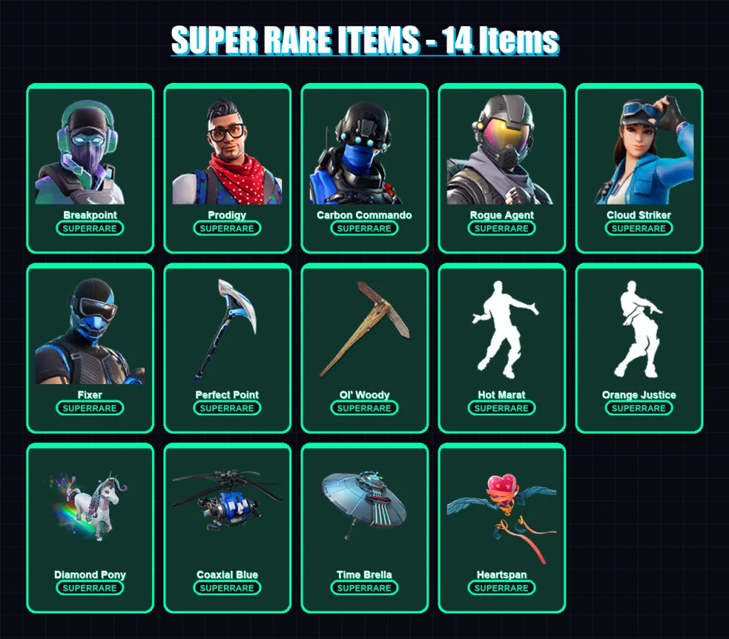 [PC/XBOX/PSN] | Breakpoint | Prodigy | Carbon Commando | Rogue Agent | Cloud Striker | 138 skin | 119 pickaxe | 119 emote | 108 glider | Lv1413