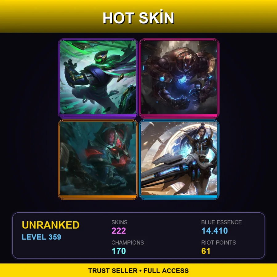 SG | Lv359 | Unranked | 222 Skin | 170 Champ