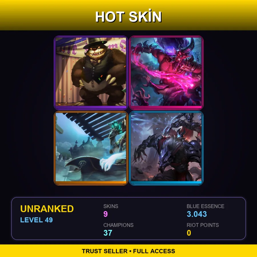 SG | Lv49 | Unranked | 9 Skin | 37 Champ