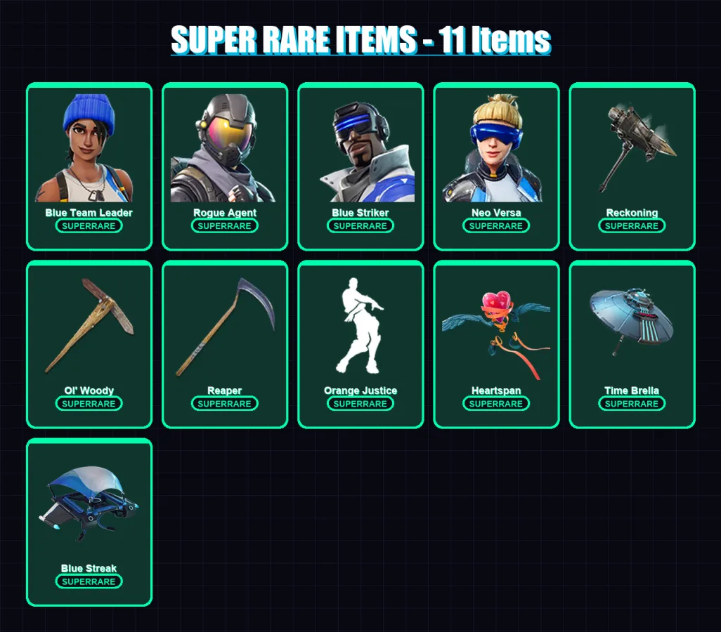 [PC] | Blue Team Leader | Rogue Agent | Blue Striker | Neo Versa | Hybrid | 121 skin | 120 pickaxe | 113 emote | 100 glider | Lv1293