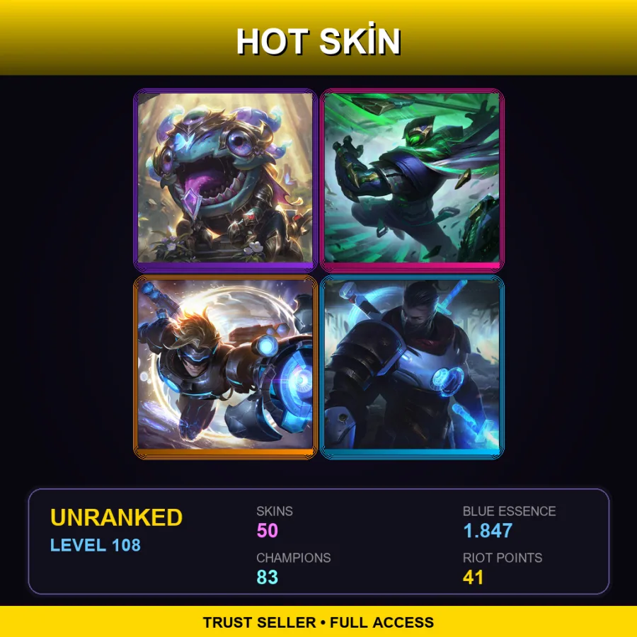 SG | Lv108 | Unranked | 50 Skin | 83 Champ — LoL account